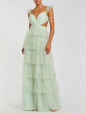 NWT Mac Duggal Ruffle Tiered Tulle Cut Out Gown Mint Green 50670 Sz 10