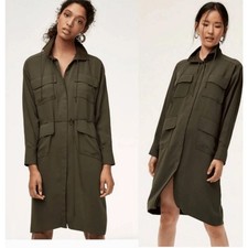 Aritzia Babaton Howitt Utility Relaxed Fit Button Up Dress in Olive Green. XXS