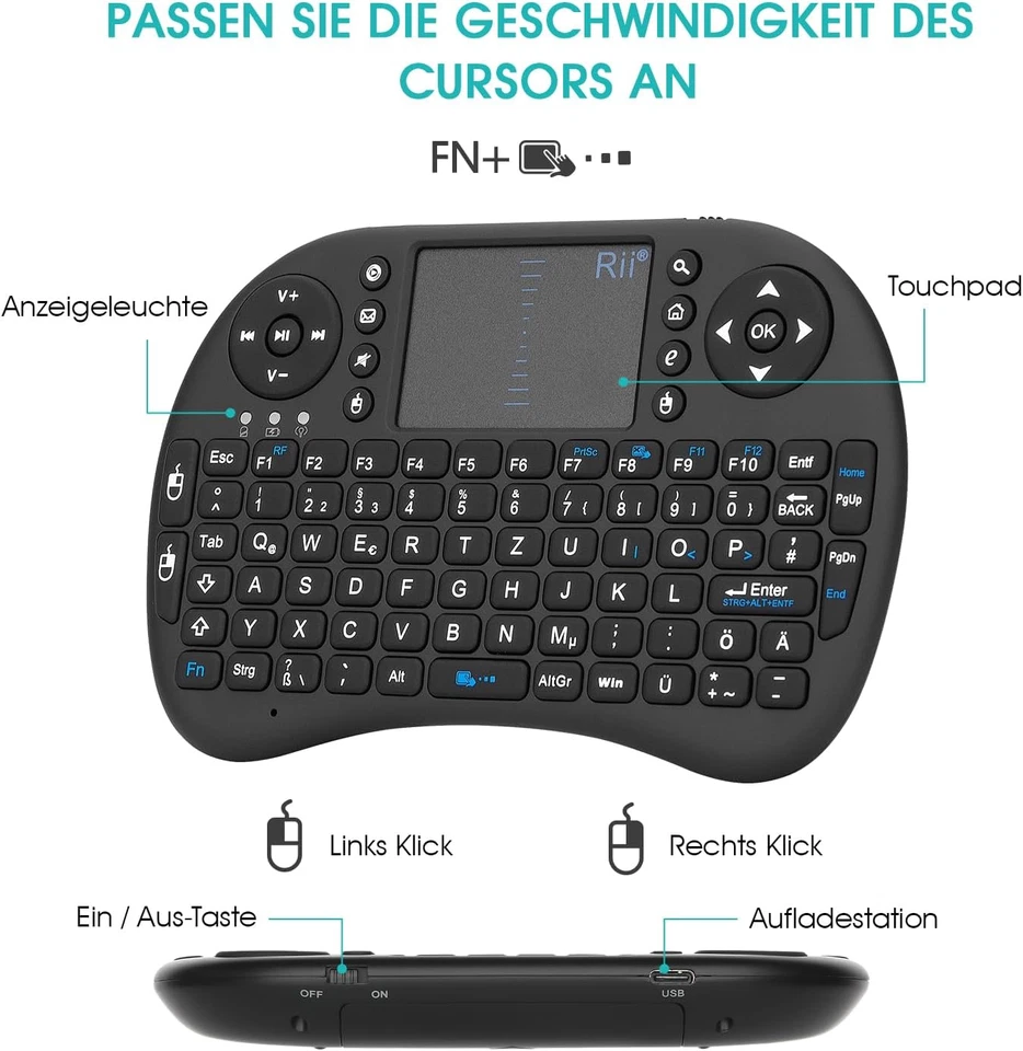 Rii I8 Mini Tastatur Wireless Mit Touchpad, Smart TV Tastatur, Mini Keyboard - Bild 3 von 4
