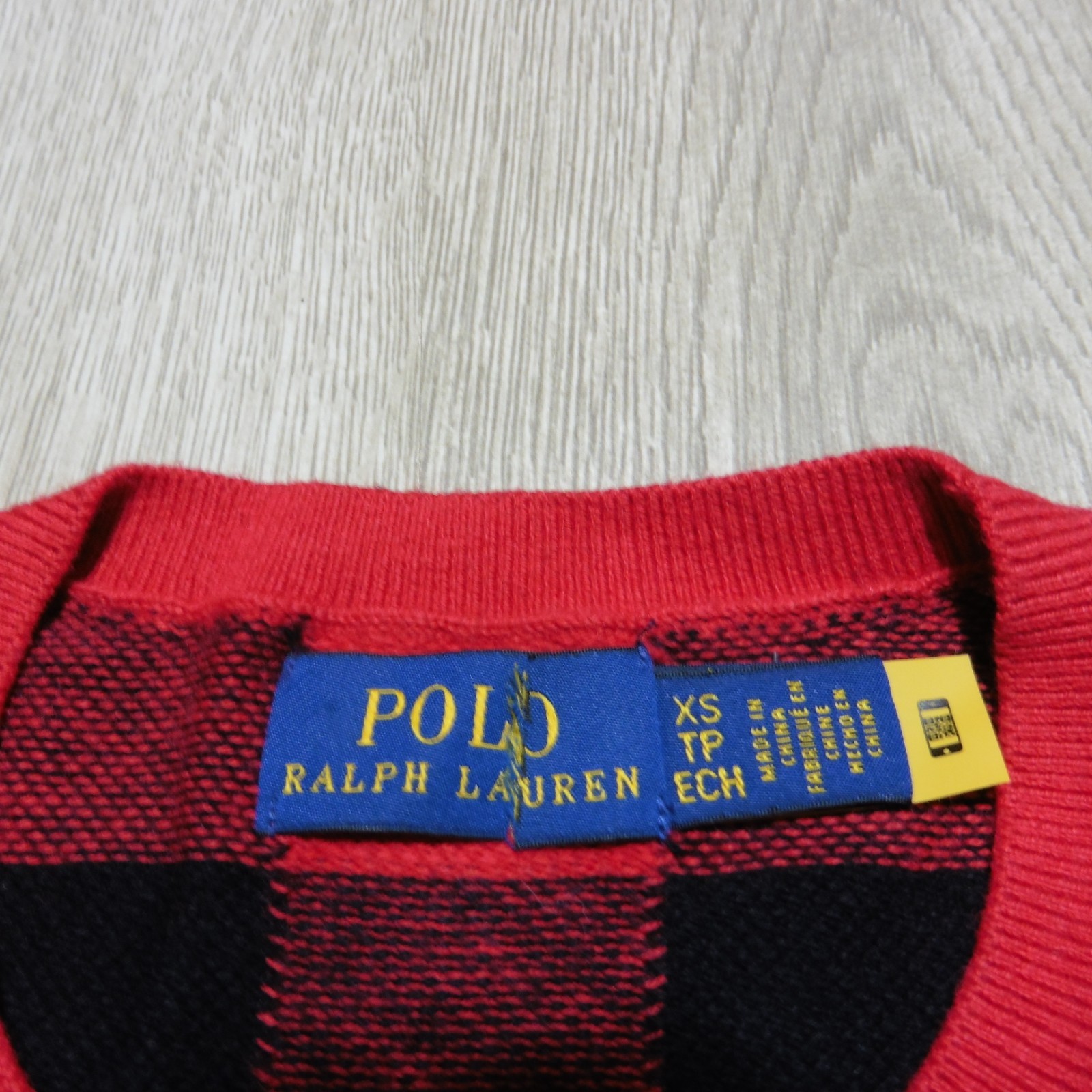 Polo Ralph Lauren Women's XS Cotton Wool Sweater Red Black Buffalo Plaid SS thumbnail 3