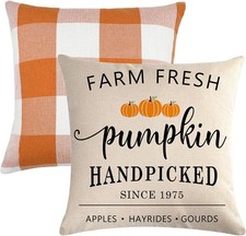 Set of 2 Orange and White Buffalo Check Plaid Throw Pillow Covers Farmhouse