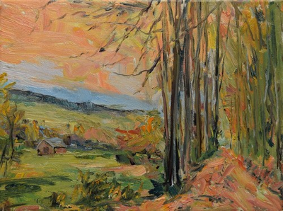 #ad Art Original Signed Oil Painting by RM Mortensen quot;Golden Eveningquot; Dirt Road Farm $159.99