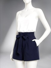 NEW High Waist Blue Paperbag Shorts with Tie Belt