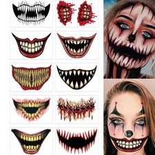 10Pcs Halloween Mouth Tattoos - Waterproof Horror Lip Stickers for Cosplay Party