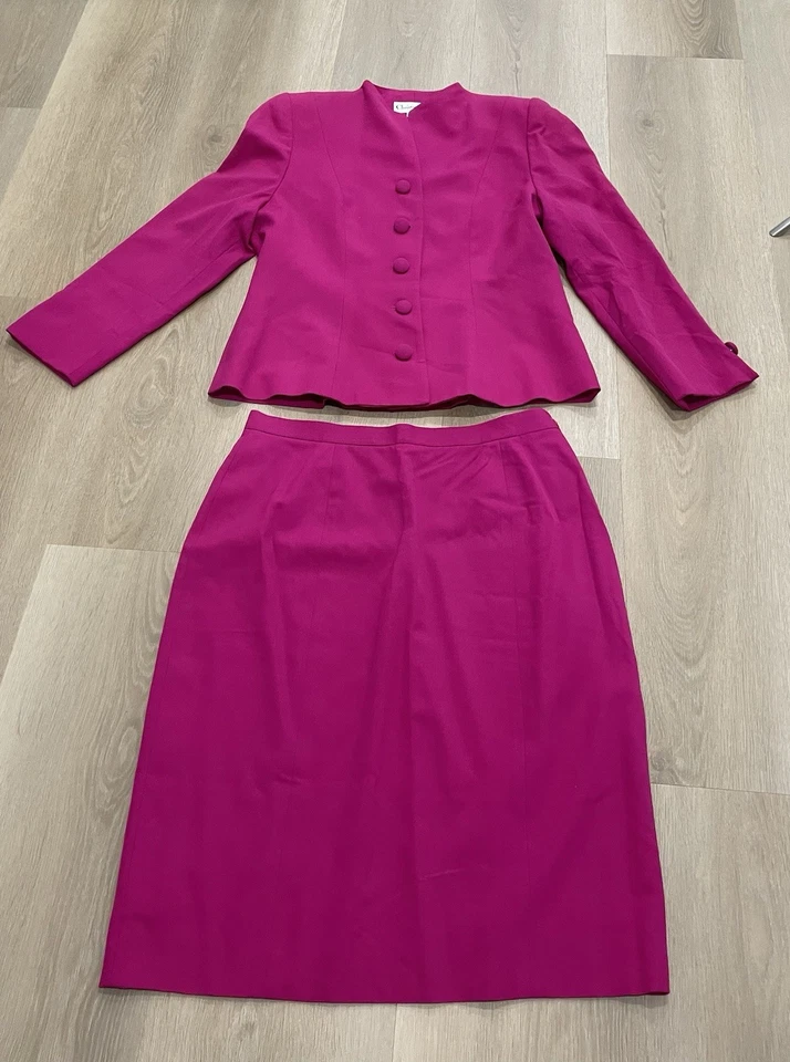 Traje Blazer y Falda Christian Dior De Colección Rosa Caliente Lana Talla 14 Foto 3 de 4