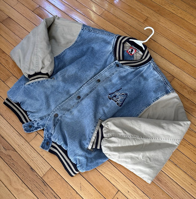 Vintage Walt Disney World Mickey Mouse Denim Varsity Bomber Jacket XL