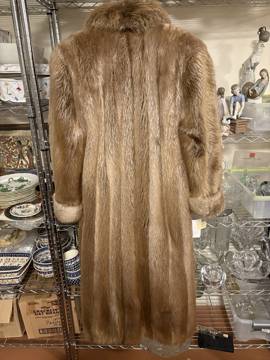 Vintage Full Length Saga Fox Fur Trench Coat: Silver & Cream
