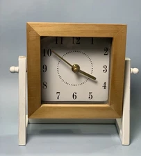 Decorative Wood And White Metal Mantel Desk Clock Working 7” Tall