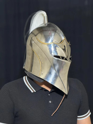 #ad Handcrafted Medieval Steel Knight Helmet w Plume Gothic LARP Cosplay Armor $139.99