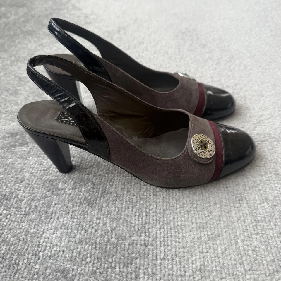 Brighton Shoes Womens Size 7.5 Leather Suede Slingback Heels Made in Italy - Image 3 of 4