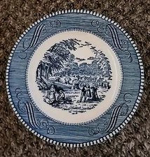 Currier and Ives "The Harvest" Blue Bread & Butter Plates 6 1/4" Royal China 3pc