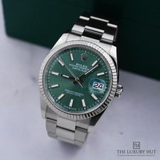 Rolex Datejust 36 - 126234, With Box Steel & 18ct White Gold Mint Green Dial