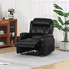 New Black PU Leather Massage Recliner Chair Single Sofa with Remote,2 Cup Holder
