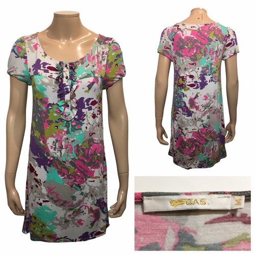 GAS Donna Tunica Abito Taglia M Multicolore Motivo Floreale Tunica Manica  Corta | eBay