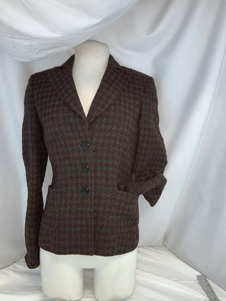Chaqueta Blazer Zanella Talla 4 Gris Borgoña Lana Hasta la Cintura Italia YGI B0-338 Foto 2 de 4