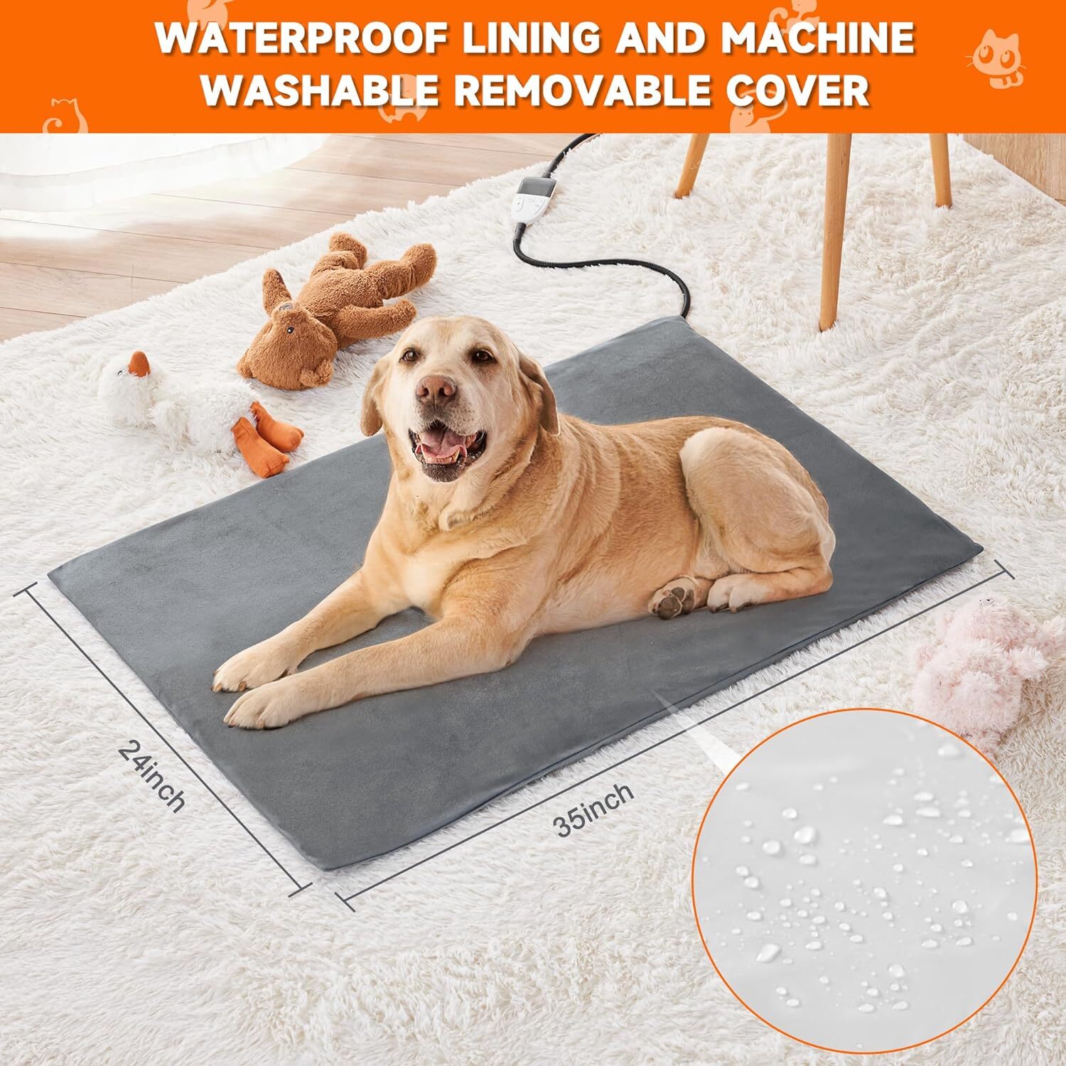 Pet Heating Pad Dog Cat Electric Blanket Waterproof Washable+Chew
