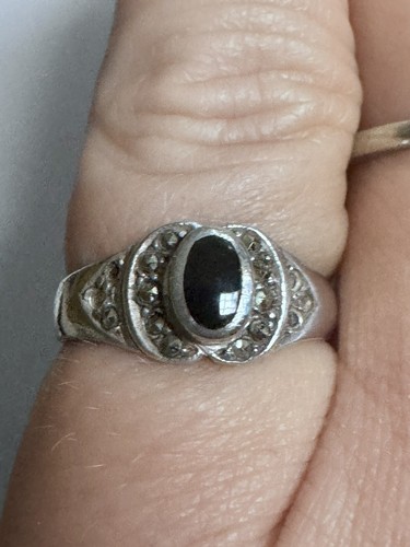 Anillo vintage de plata de ley 925 de ónix negro con reflejos de marcasita - Imagen 9 de 10