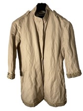 Gryphon Ny Women Size L Trench Coat-beige-square Metal Accents On Hem & Cuffs