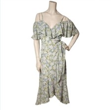 Lulu's Maxi Dress Womens XS Green Floral Print Cold Shoulder Wrap Rite Of Spring