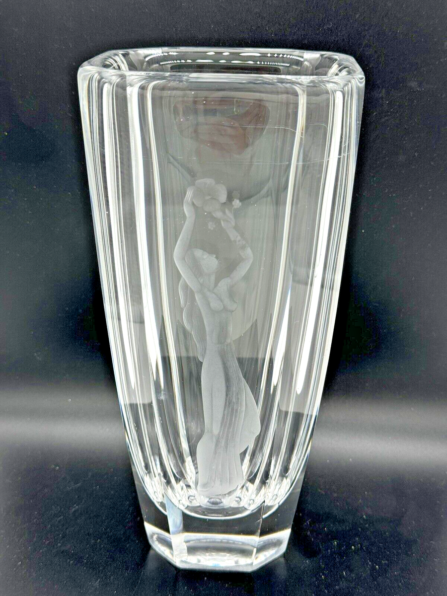 Orrefors Vintage Sven Palmqvist 9 Inch Nude Lady Vase with Flowers