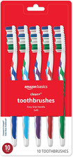 Amazon Basics Clean plus Toothbrushes, Soft, Full, 10 Count, 1 Pack Previously