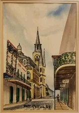 Watercolor Painting 1964 William Collins Street Scene Vintage Original