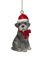 Gray Schnauzer Mini Cute Christmas Ornament  New Red Santa Hat Resin