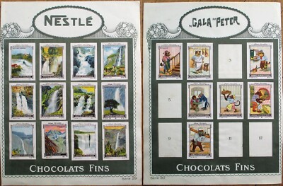 Nestle Chocolate 1920s Dressed Animal & Waterfall Tobacco Card Sheet-Color  Litho