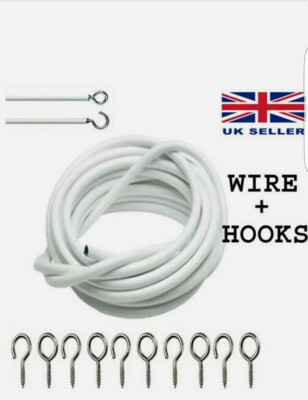 GARDINENNETZ DRAHT 10M WEISS FENSTERKARTE KABEL VIOLA MIT 25 X HAKEN 25 X ÖSEN