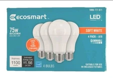 ECOSMART 75 Watt Eq. Dimmable LED Light Bulbs A19 Soft White 1100 Lmns (4-Bulbs)