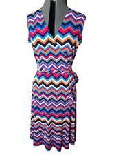 Leota Sleeveless Chevron Wrap Dress M Multicolor Polyester/Spandex
