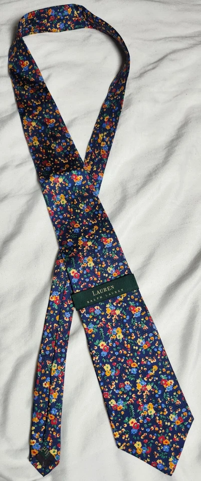 Lauren Ralph Lauren Necktie Multicolor Floral Collage 100% Silk Made in USA - Image 3 of 4