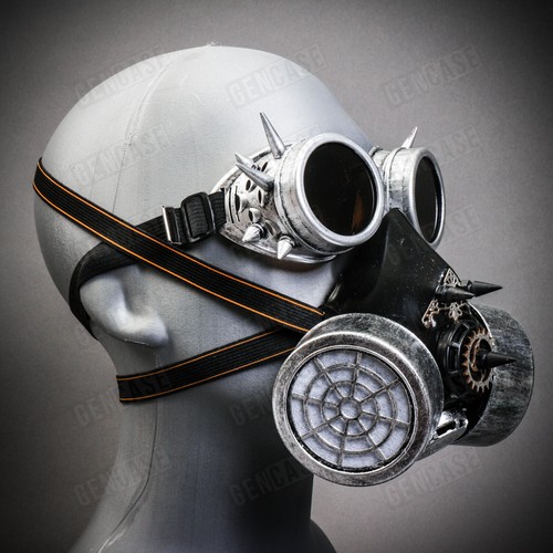 Silver Steampunk Burning Man Spike Goggle Spike Gas Mask Halloween Costume - Picture 2 of 4