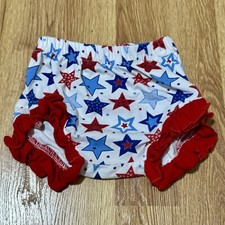 Starry Red and Blue Ruffle Bloomers- Diaper Cover- Baby Girl Size 12M