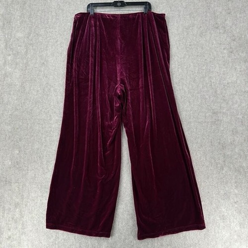 Maggie Sweet Velvet Pants Womens 3X TALL Red Pull On Elastic Wide Leg Velour