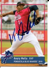 Keury Mella 2018 Pensacola Blue Wahoos Autographed Signed Card