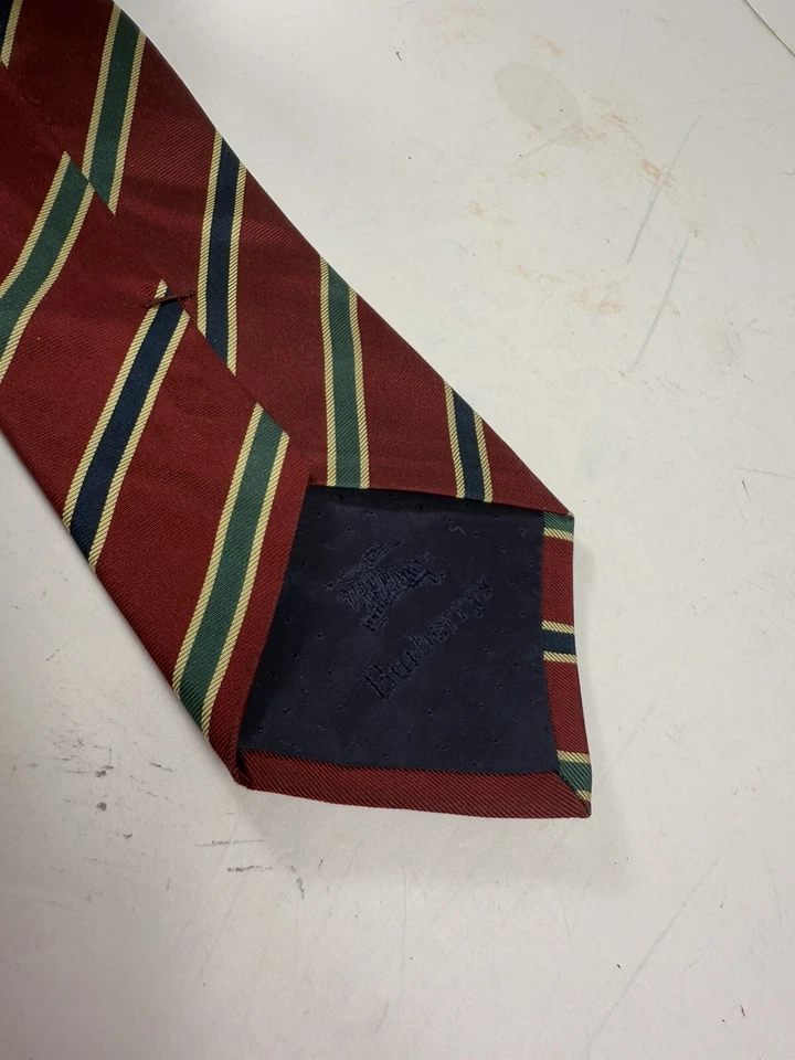 Burberrys Burgundy Navy Blue & Green Striped 100% Pure Silk Tie - Image 3 of 4