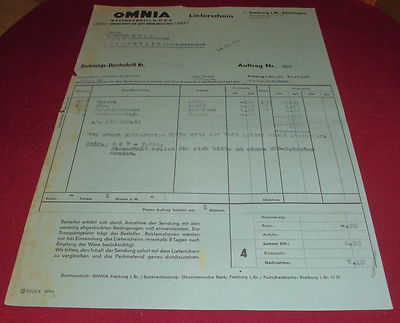 rechnung dursch omnia general depot auto union freiburg alt 1950 papier top deko
