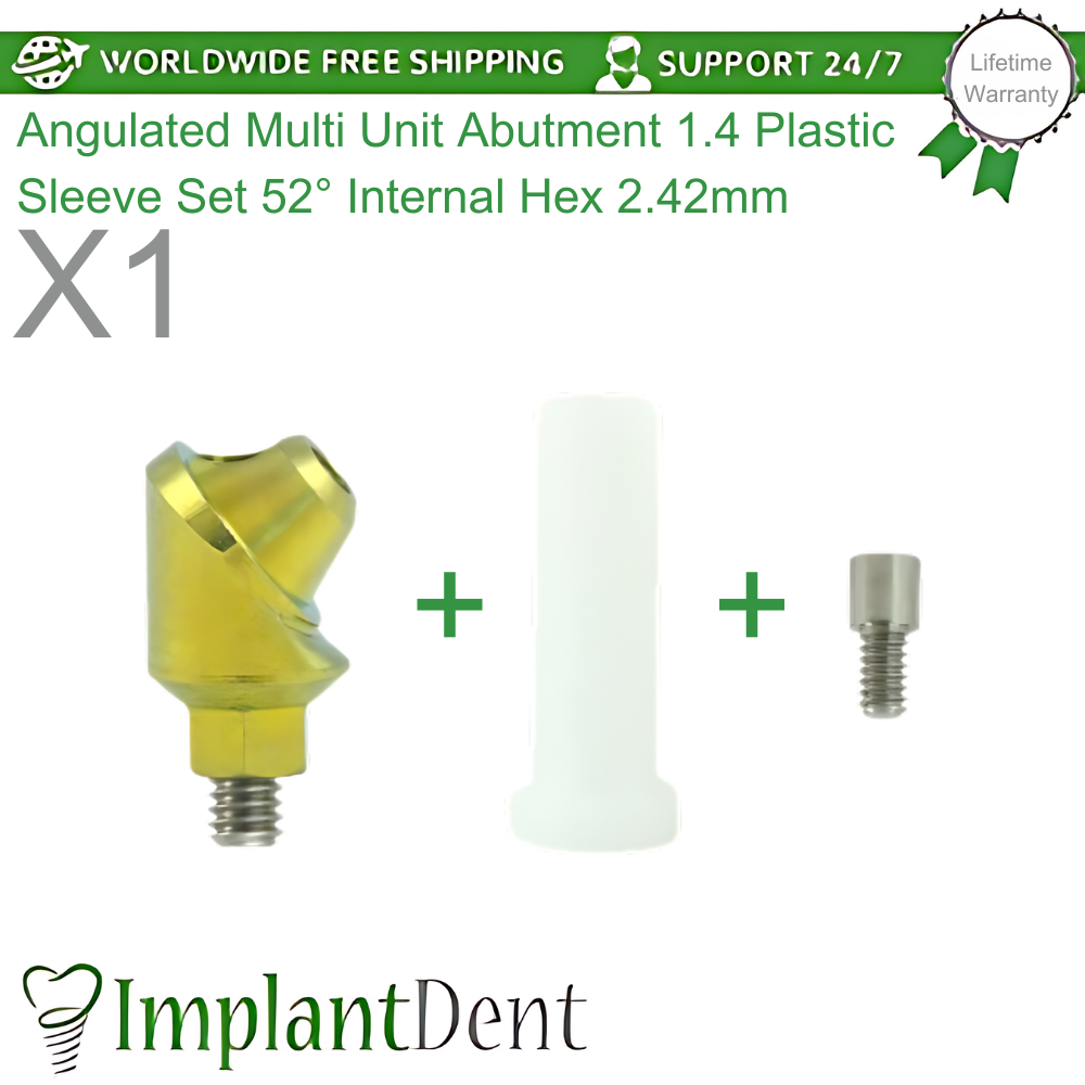1x Dental Angulated Multi Unit 1.4 Plastic Sleeve Set 52° Int Hex