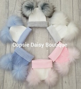 double pom pom hat baby girl