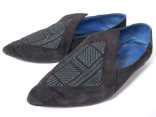 Hermes 2way Flat Pumps H Embroidery Suede Black Size EU37/US6.5