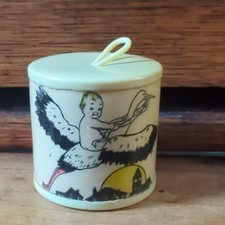 Antique 1920s-30s German Celluloid Baby Rattle   Lithographed Baby and Stork