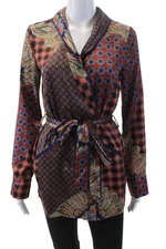 House of Harlow 1960 x Revolve Womens Satin Printed Belted Top Brown Navy XS