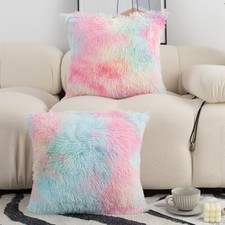 Faux Fur Fluffy Throw Pillow Covers 2 Pack 22" x 22" Pack of 2 Gradient Color