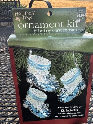 Holiday Time NIP Baby Boy s First Christmas Bead Sequin Ornament Kit # 117-A