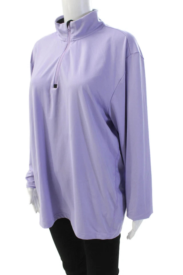 Ralph Lauren 高尔夫女式拉链长袖套衫活动上衣紫色 L 码 — 第 2/4 张图片
