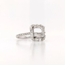 Emerald Cut 8x6mm Semi Mount Ring 925 Sterling Silver Baguette Halo Setting