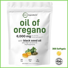 Micro Ingredients Oil Of Oregano, 6000mg With Black Seed Oil 300 Softgels     