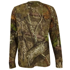Mossy Oak Men's Henley Long Sleeve Shirt in Brown and Green Camo Print, Large