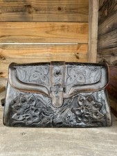 Vintage Hand Tooled Leather Purse Shoulder Handbag Brown Floral Western Cowgirl